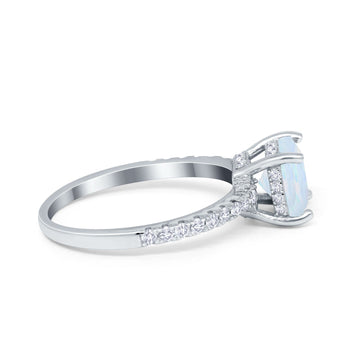 Vintage Cushion Cut Engagement Ring Lab Created White Opal 925 Sterling Silver